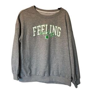 Etsy Unisex XL Gray "Feeling Lucky" Embroidered Sweatshirt St. Patrick's Day